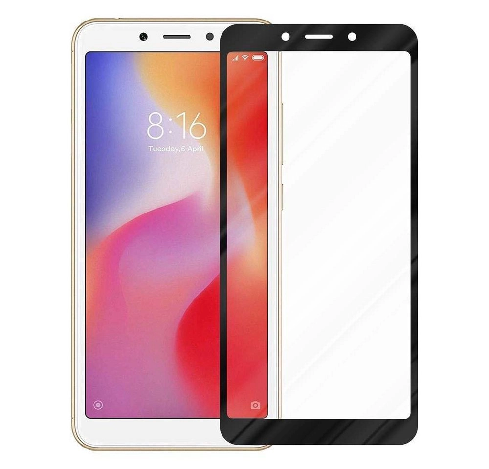 Cadorabo Vollbild Panzer Folie für Xiaomi RedMi 6 Schutzfolie in TRANSPARENT mit SCHWARZ Gehärtetes (Tempered) Display-Schutzglas in 9H Härte mit 3D Touch Kompatibilität