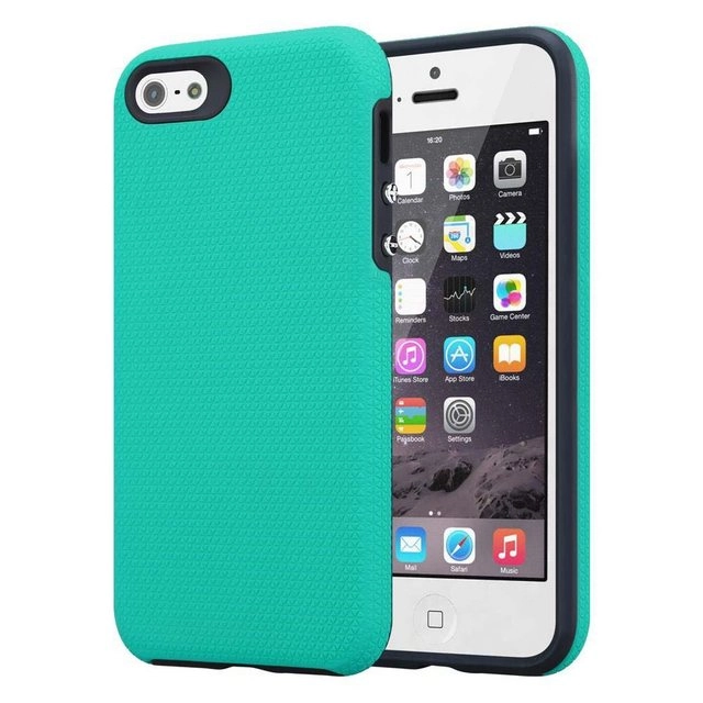 Cadorabo Hülle für Apple iPhone 5 / iPhone 5S / iPhone SE in LILIEN TÜRKIS Outdoor Handyhülle mit extra Grip Anti Rutsch Oberfläche im Triangle Design aus Silikon und Kunststoff Schutzhülle Hybrid Hardcase Back Case