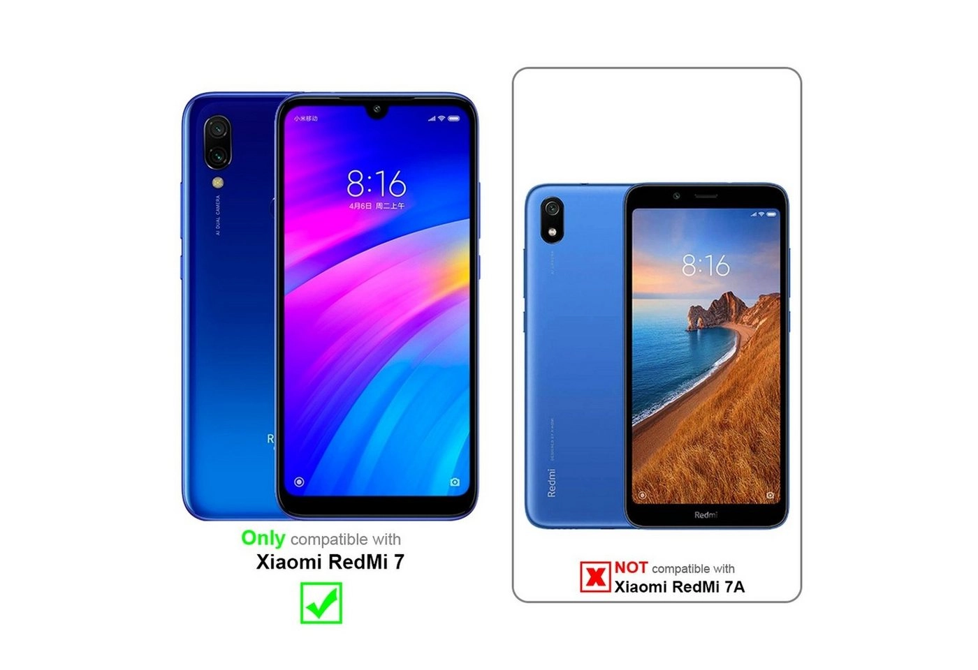 Cadorabo Vollbild Panzer Folie für Xiaomi RedMi 7 Schutzfolie in TRANSPARENT mit SCHWARZ Gehärtetes (Tempered) Display-Schutzglas in 9H Härte mit 3D Touch Kompatibilität