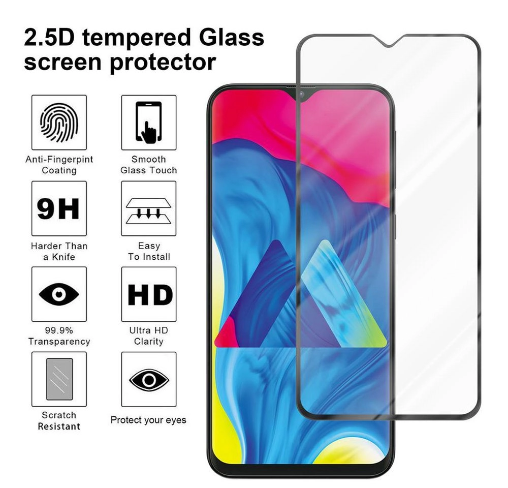 Cadorabo Vollbild Panzer Folie für Samsung Galaxy M10 Schutzfolie in TRANSPARENT mit SCHWARZ Gehärtetes (Tempered) Display-Schutzglas in 9H Härte mit 3D Touch Kompatibilität