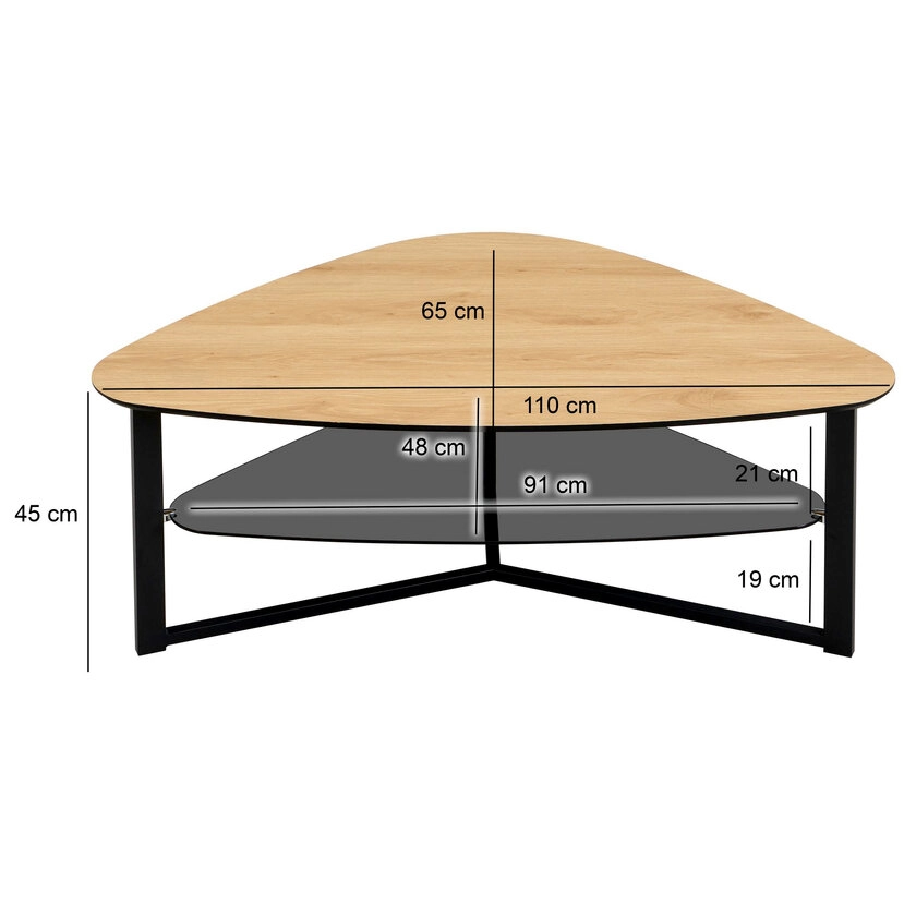 Couchtisch Triangelform 110 x 65 x 45 cm Braun/Schwarz