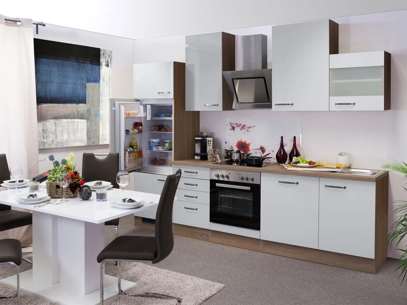 Küchenblock Valero G-280-2302-012 Hochglanz Weiß/Eiche Sonoma NB 280 cm
