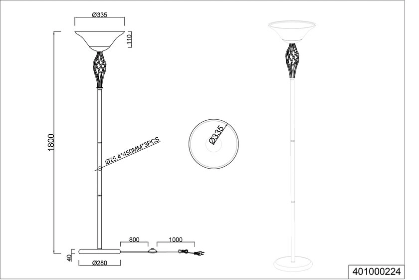 Trio Retrofit Deckenfluter Rustica rostfarbig,33,5cm,180cm,Metall,Glas