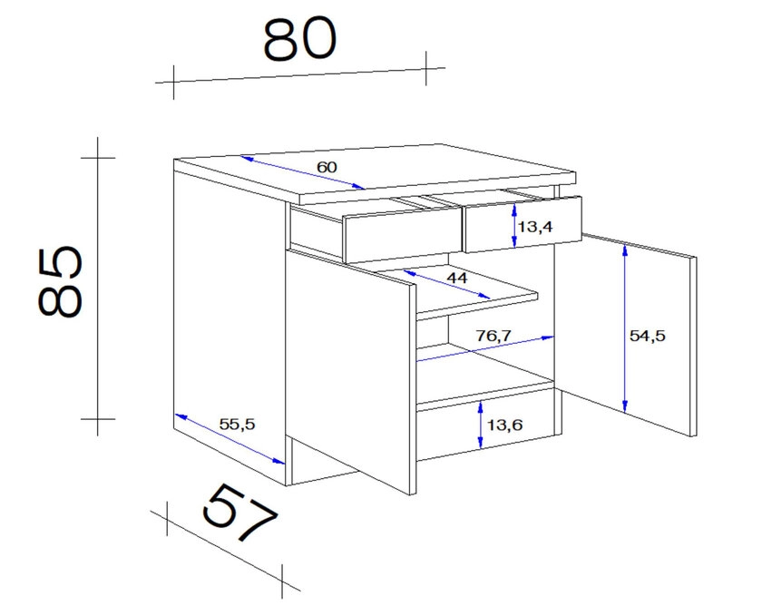 Unterschrank Avila Magnolia/Lancelot Oak NB ca. 80x85x60 cm