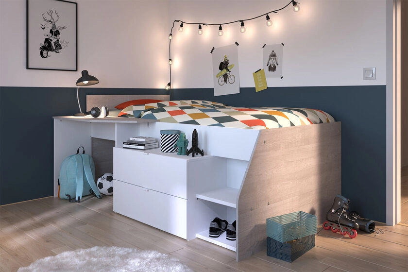 Parisot Halbhohes Hochbett Milky 1 weiß / grau