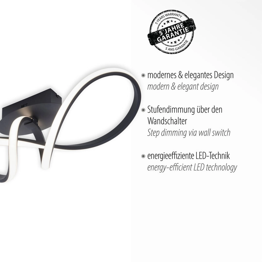 LED-Deckenleuchte Maria 61x27x24,5 cm schwarz