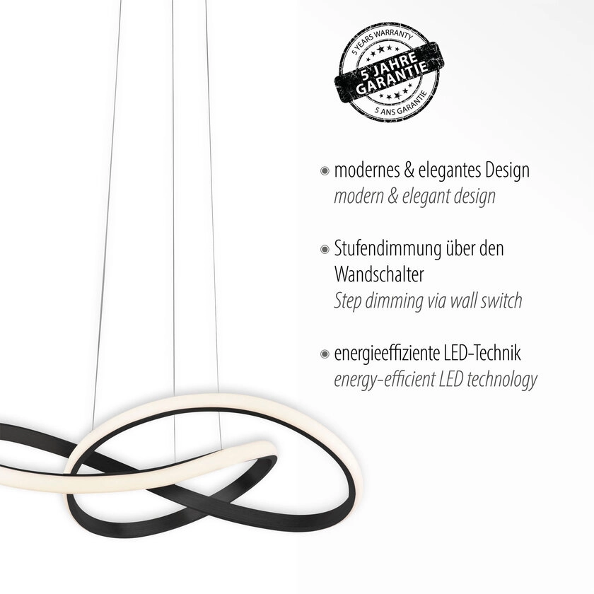 LED-Pendelleuchte Maria 57x120 cm schwarz