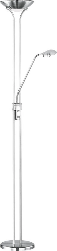 LED Stehlampe mit Leselampe Spock nickelfarbig 180cm 50cm Metall verstellbar getrennt schaltbar