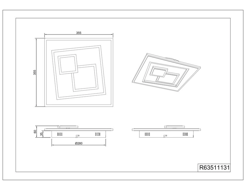 RL LED Wand/Deckenlampe Degas,weiß,35x35cm,5,5cm,Metall,quadradisch