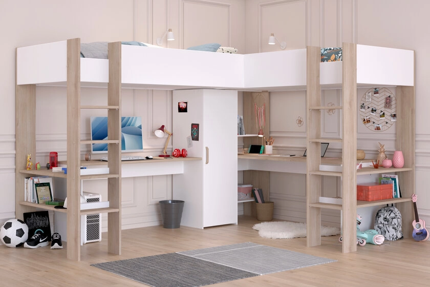 Parisot Eck-Hochbett Alex 296 x 232 cm braun/ weiß