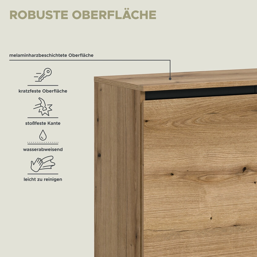 Sideboard Tomasa Metall 120 x 36 x 84 cm Evoke-Oak-Dekor Schwarz/Braun