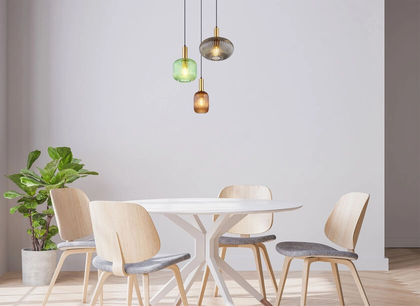GLOBO Retrofit Pendelleuchte Normy messingfarbig mehrfarbig 55cm 130cm Metall Glas 3-flammig