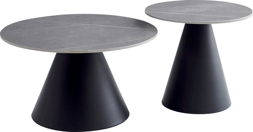Couchtisch Suzie 2er Set 70x40/ 50x46 cm - Sintered Mamoroptik grau matt/ schwarz