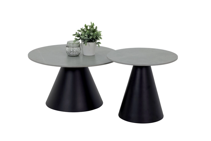 Couchtisch Suzie 2er Set 70x40/ 50x46 cm - Sintered Mamoroptik grau matt/ schwarz