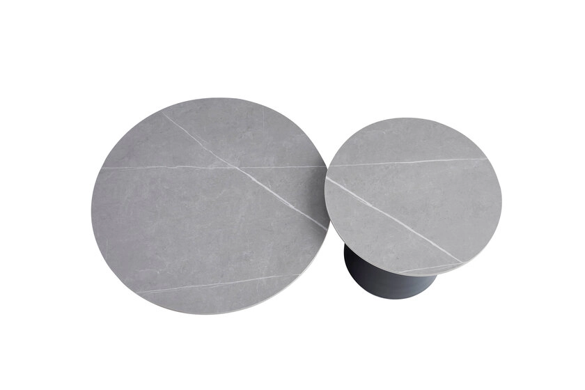 Couchtisch Suzie 2er Set 70x40/ 50x46 cm - Sintered Mamoroptik grau matt/ schwarz