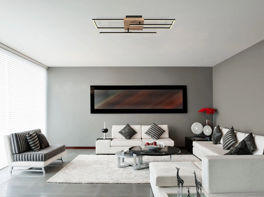 GLOBO LED Deckenlampe Kendra 80x20 cm Holzoptik