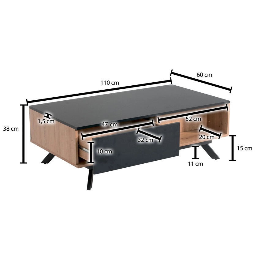 Couchtisch 110 x 60 x 38 cm Braun/Schwarz