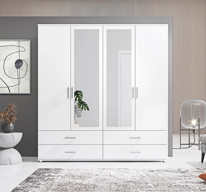 Kleiderschrank Ilva 4-trg. 181x190x51 cm, weiß