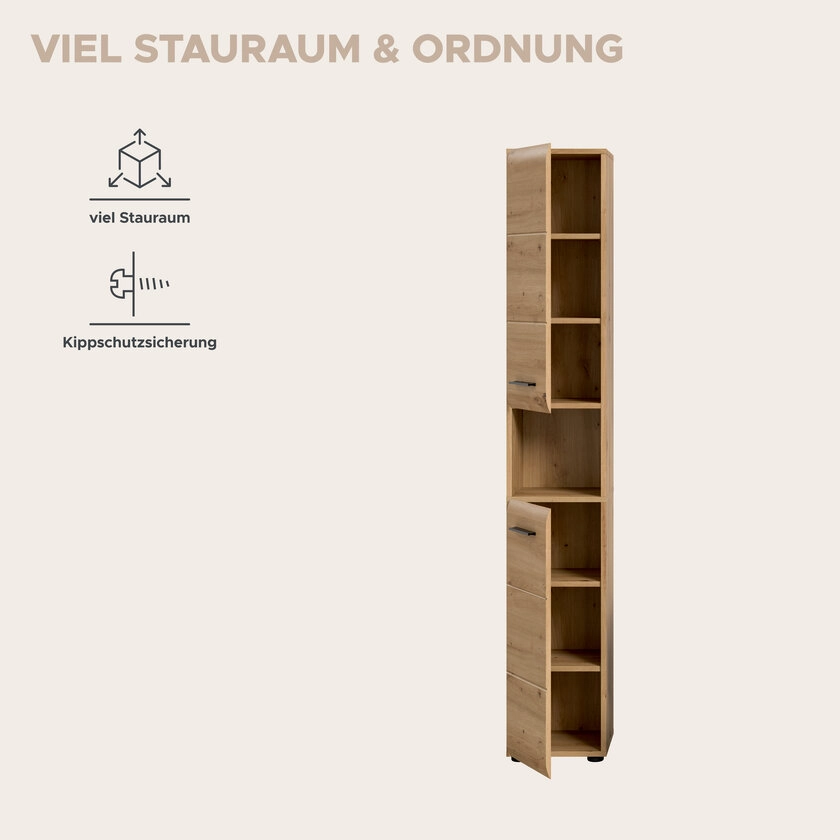 Hochschrank Bad Ice 185 x 30 x 30 cm Artisan Oak/Schwarz