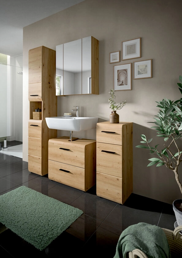 Hochschrank Bad Ice 185 x 30 x 30 cm Artisan Oak/Schwarz