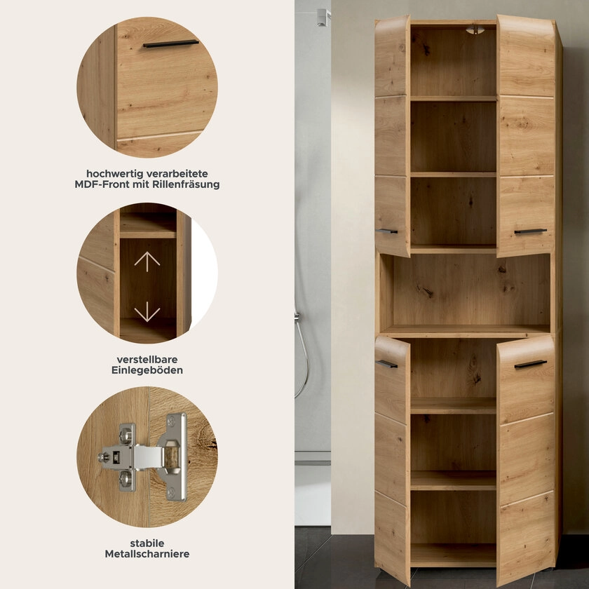 Hochschrank Bad Ice 185 x 60 x 30 cm Kunststoff melaminbeschichtet Artisan Oak/Schwarz