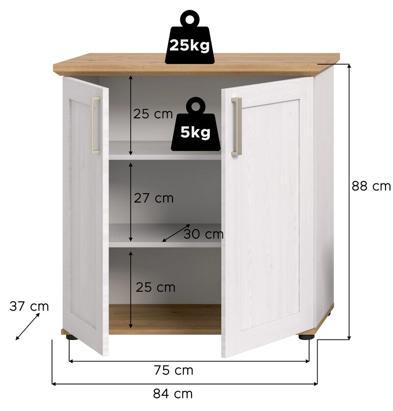 Highboard Verona 88 x 84 x 37 cm Sibu Lärche Weiß/Artisan Eiche Dekor