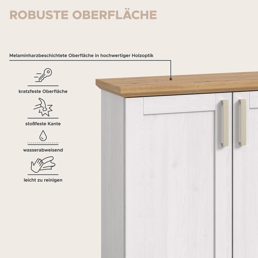 Highboard Verona 88 x 84 x 37 cm Sibu Lärche Weiß/Artisan Eiche Dekor
