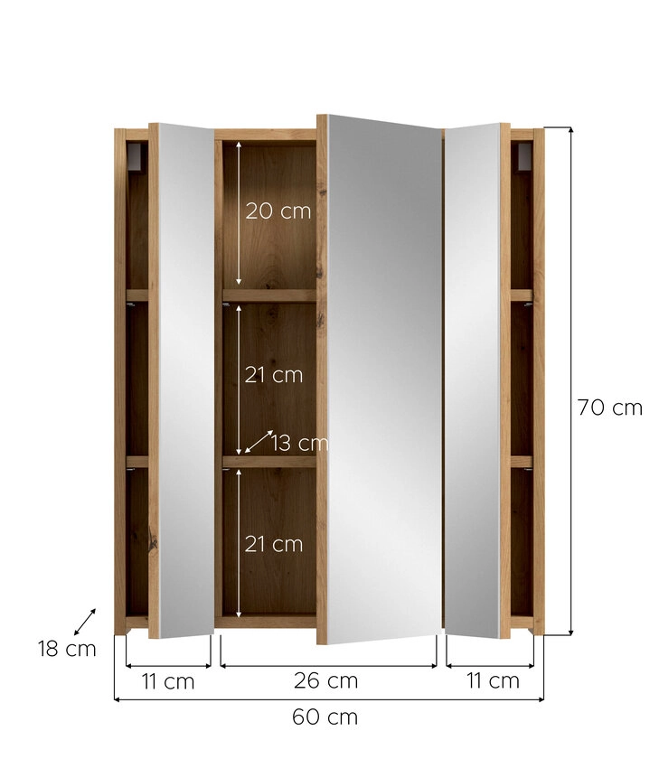 Bad Spiegelschrank Ice 3-türig 60 x 18 x 70 cm Braun