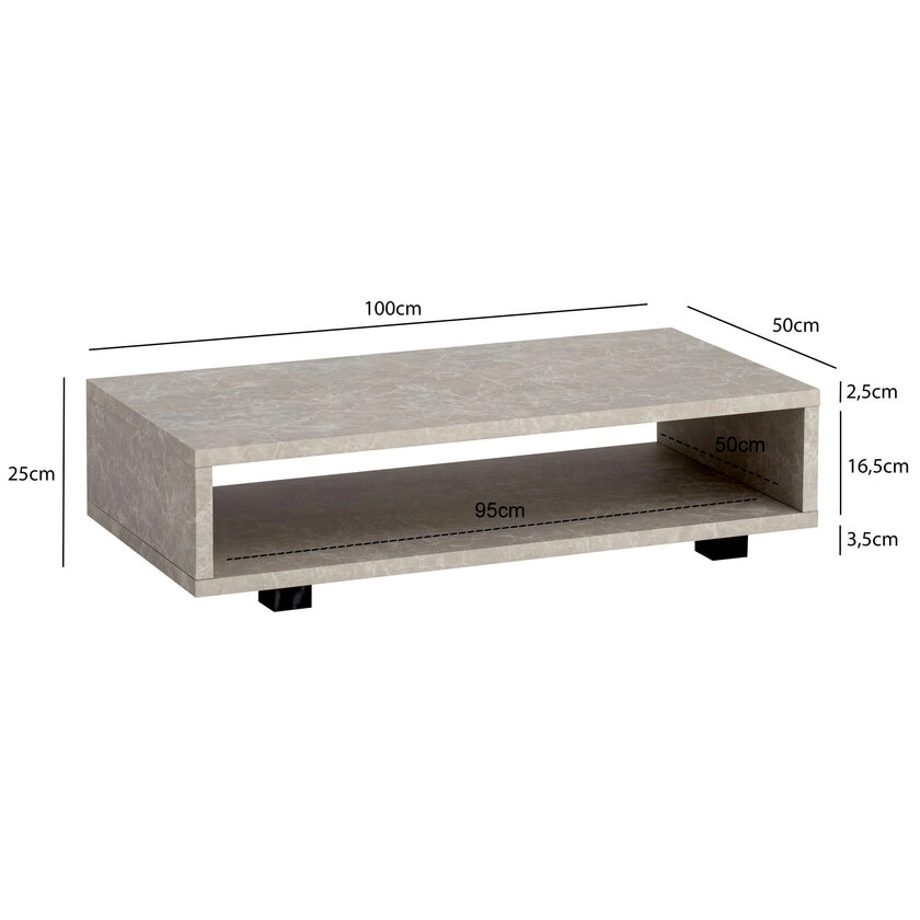 Couchtisch 100 x 50 x 25 cm Sandfarben/Eiche Dekor Braun