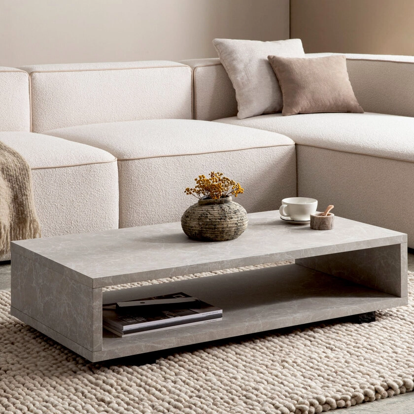 Couchtisch 100 x 50 x 25 cm Sandfarben/Eiche Dekor Braun