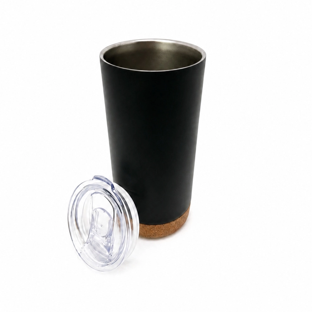 Thermo-Edelstahlbecher to go Hawaii 450 ml schwarz mit Korkboden für Kaffee und ...