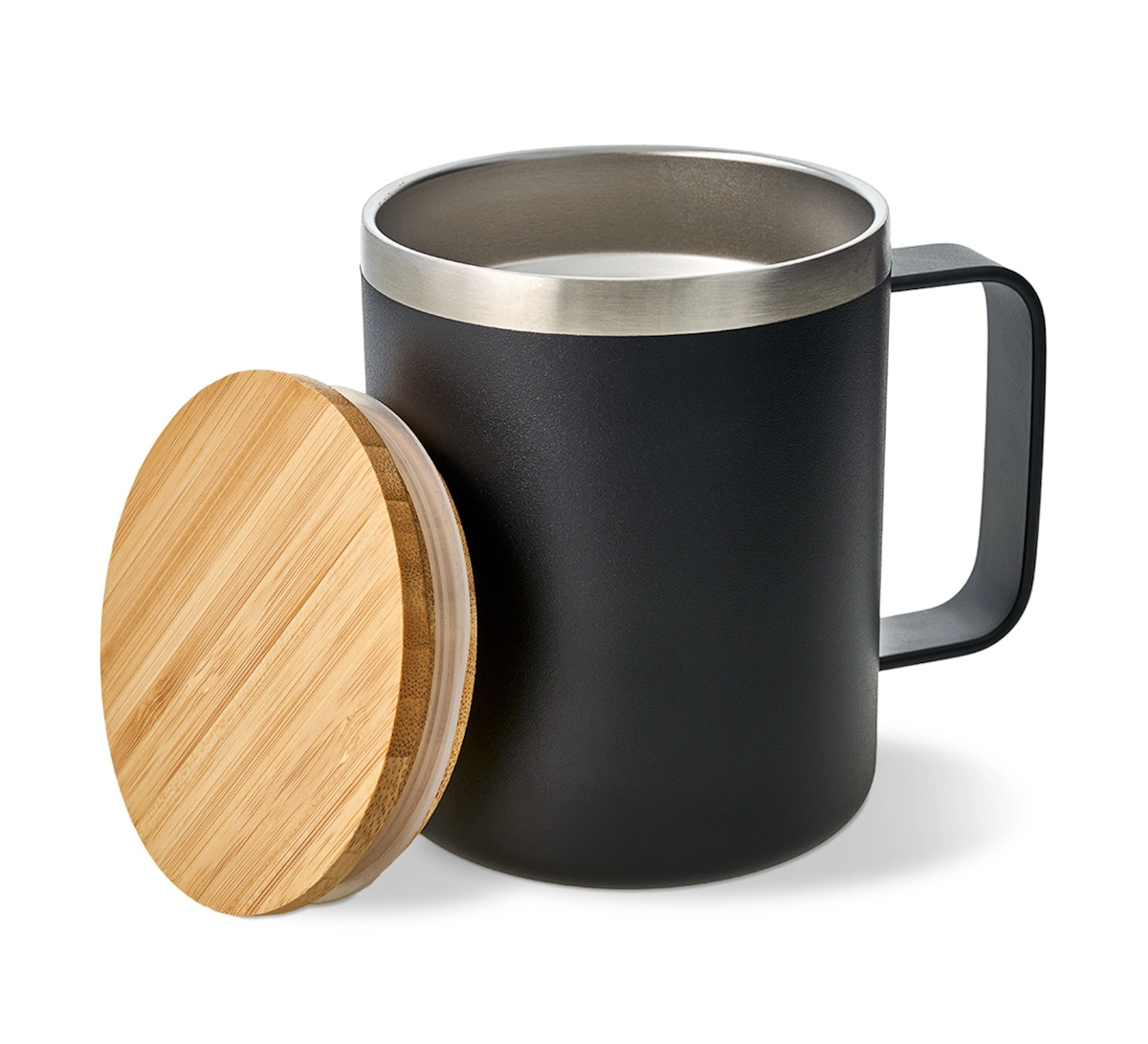 Edelstahl-Thermotasse Große Pause - schwarz mit Bambusdeckel, 330ml