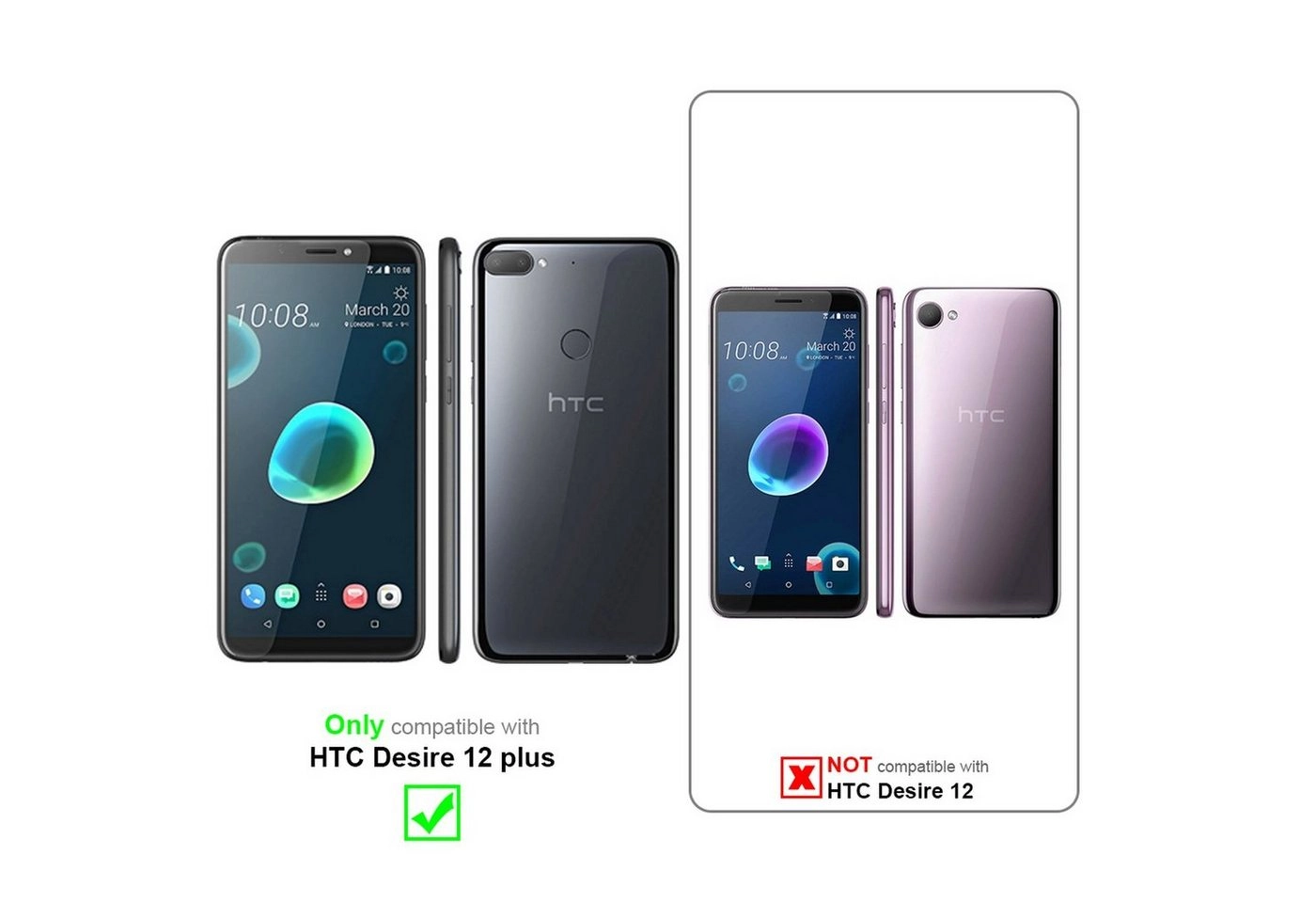 Cadorabo Panzer Folie für HTC Desire 12 PLUS Schutzfolie in KRISTALL KLAR Gehärtetes (Tempered) Display-Schutzglas in 9H Härte mit 3D Touch Kompatibilität