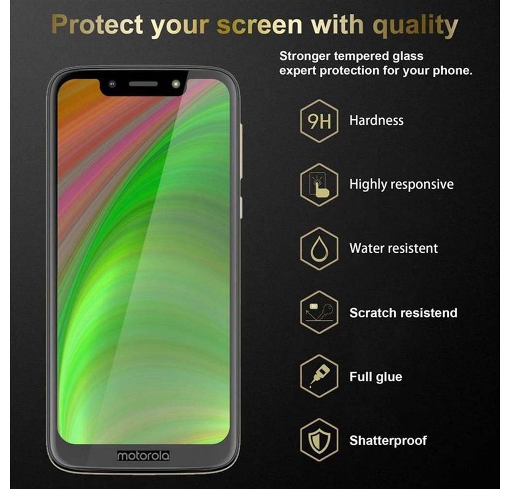 Cadorabo Vollbild Panzer Folie für Motorola MOTO G7 PLAY Schutzfolie in TRANSPARENT mit SCHWARZ Gehärtetes (Tempered) Display-Schutzglas in 9H Härte mit 3D Touch Kompatibilität