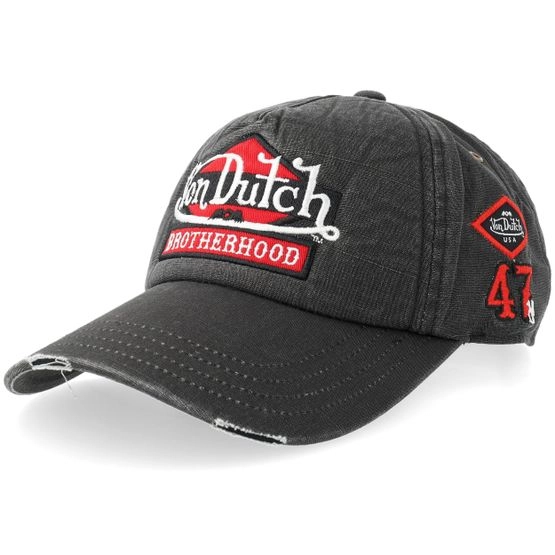 Cap Brotherhood Washed Black/Red Adjustable - Von Dutch - Schwarz