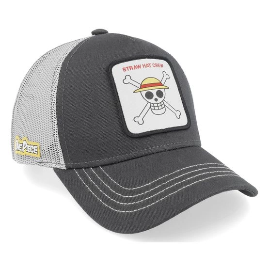 Cap One Piece Straw Hat Crew Charcoal/Grey Trucker - Capslab - Grau