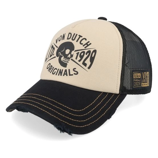 Cap Distressed Skull White/Black A-Frame Trucker - Von Dutch - Beige