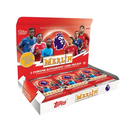 Trading Cards Premier League Merlin 2026 Hobby Box - 18 Packs (72 Cards) - Topps - Schwarz