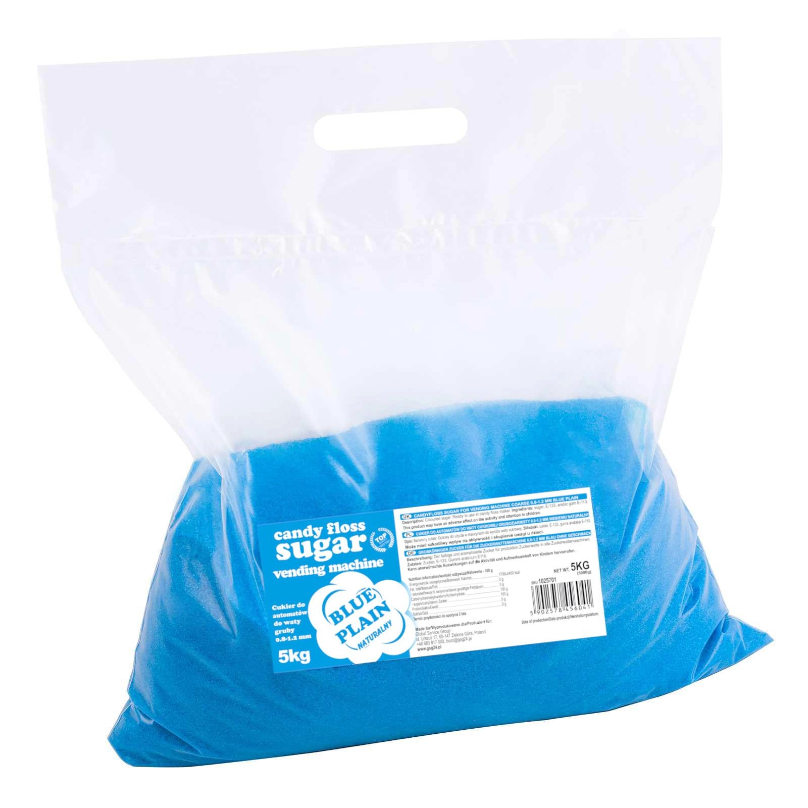 Zucker für Zuckerwattemaschine, Körnung 0,8-1,2 mm, natürlicher blauer Geschmack, 5 kg