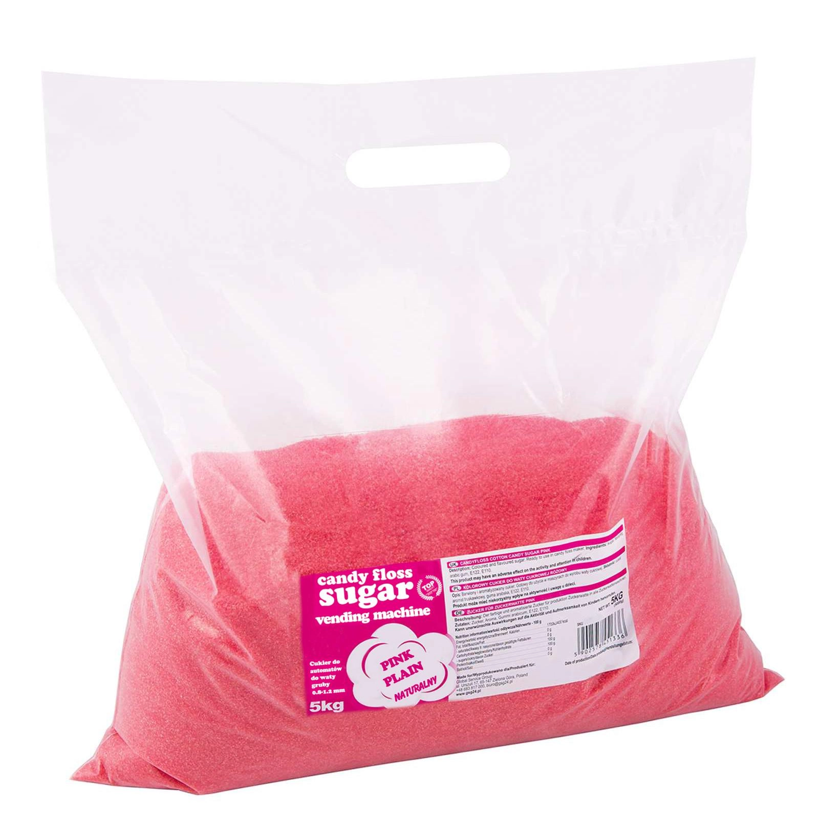 Zucker für Zuckerwattemaschine, Körnung 0,8-1,2 mm, natürlicher roter Geschmack, 5 kg