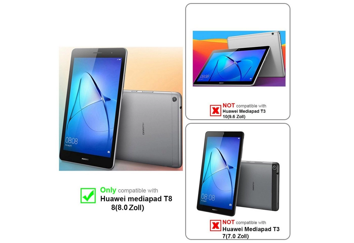 Cadorabo Tablet Hülle für Huawei MediaPad T3 8 (8,0" Zoll) in SATIN SCHWARZ Ultra Dünne Book Style Schutzhülle OHNE Auto Wake Up und Standfunktion aus Kunstleder