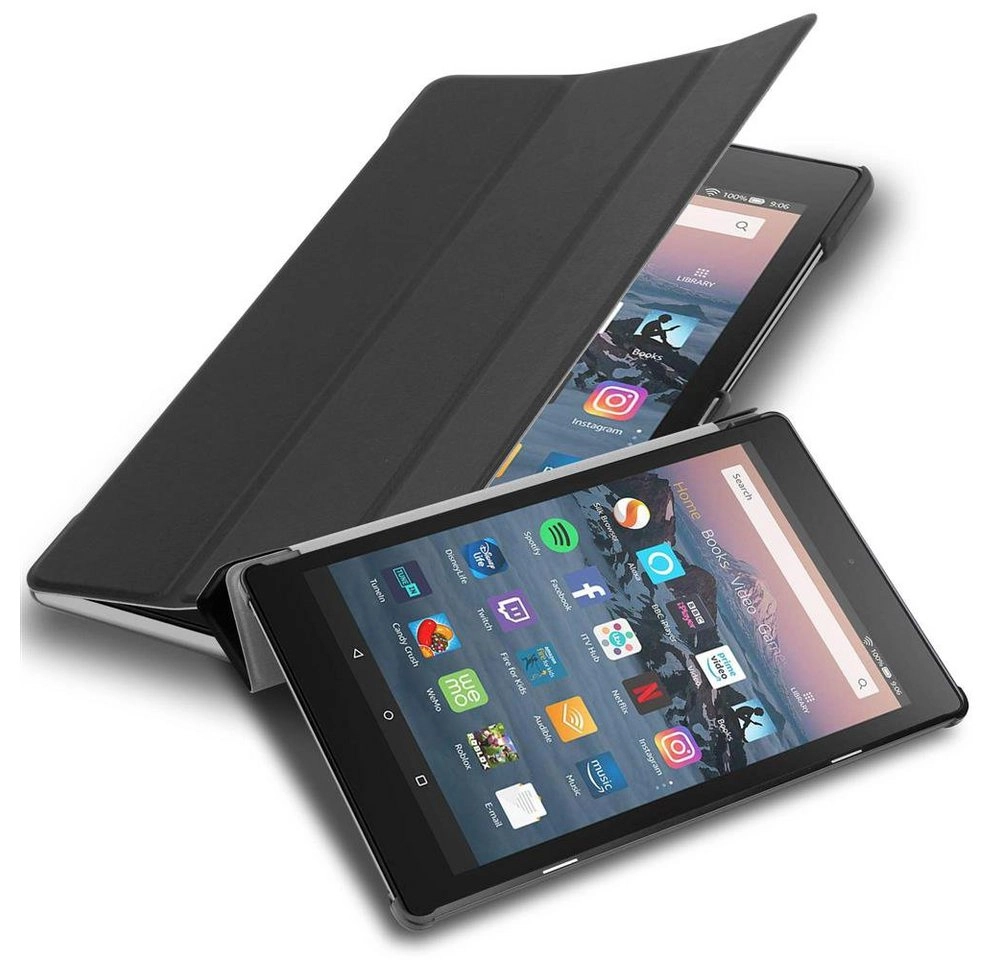 Cadorabo Tablet Hülle für Kindle Fire HD 8 2017 / 2018 (7. und 8. Gen.) in SATIN SCHWARZ Ultra Dünne Book Style Schutzhülle mit Auto Wake Up und Standfunktion aus Kunstleder
