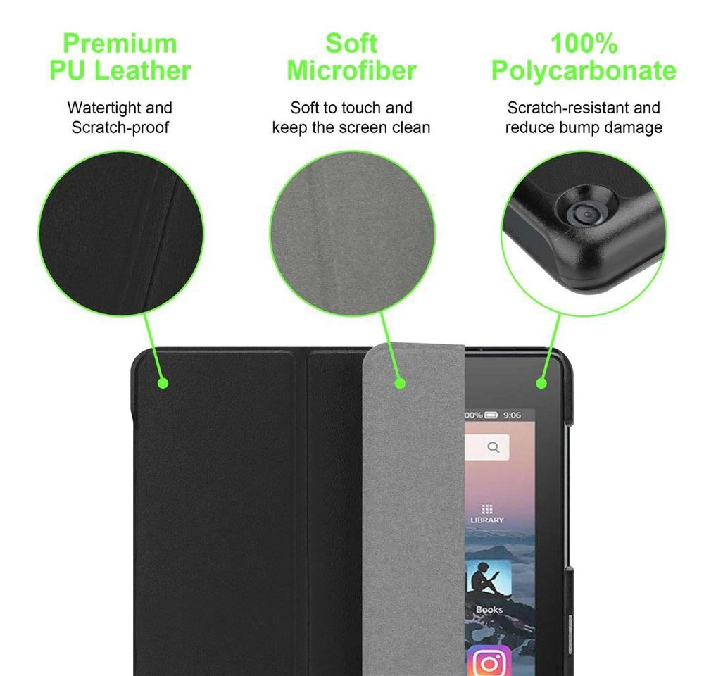Cadorabo Tablet Hülle für Kindle Fire HD 8 2017 / 2018 (7. und 8. Gen.) in SATIN SCHWARZ Ultra Dünne Book Style Schutzhülle mit Auto Wake Up und Standfunktion aus Kunstleder