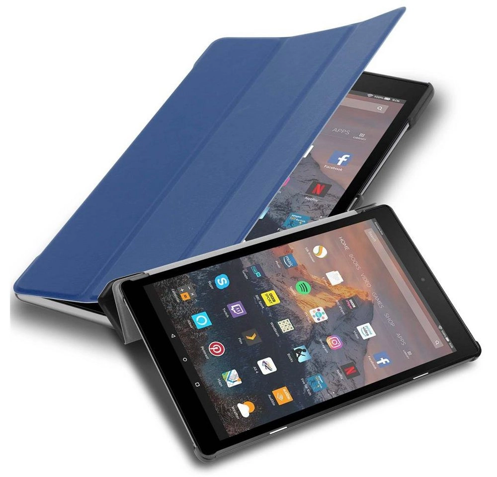 Cadorabo Tablet Hülle für Kindle Fire HD 10 2017 (7. Gen.) in JERSEY DUNKEL BLAU Ultra Dünne Book Style Schutzhülle mit Auto Wake Up und Standfunktion aus Kunstleder