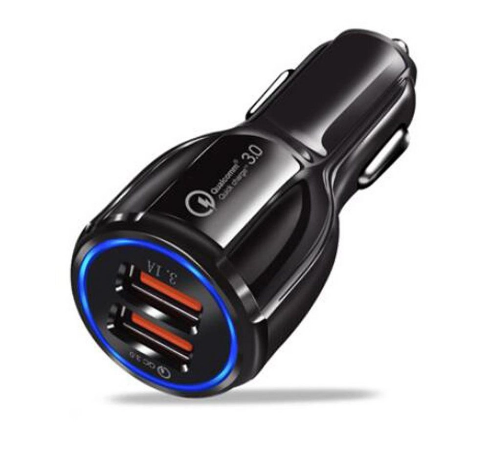 Cadorabo KFZ Ladegerät in GLANZ SCHWARZ - 2-Port Dual USB Ladeadapter 3.0 Quick Charge mit 2 Anschlüssen - Universal Auto Schnellladegerät für Smartphones, Tablets, Navi etc.