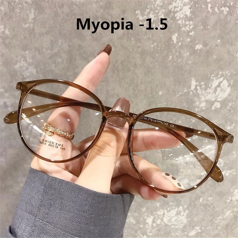 -1.0 1.5 2.0 bis 6.0 Fertige Myopie Brillen Damen Herren Vintage Runde Brillen Sehstärken-Brillen für Kurzsichtigkeit Grad Unisex gray