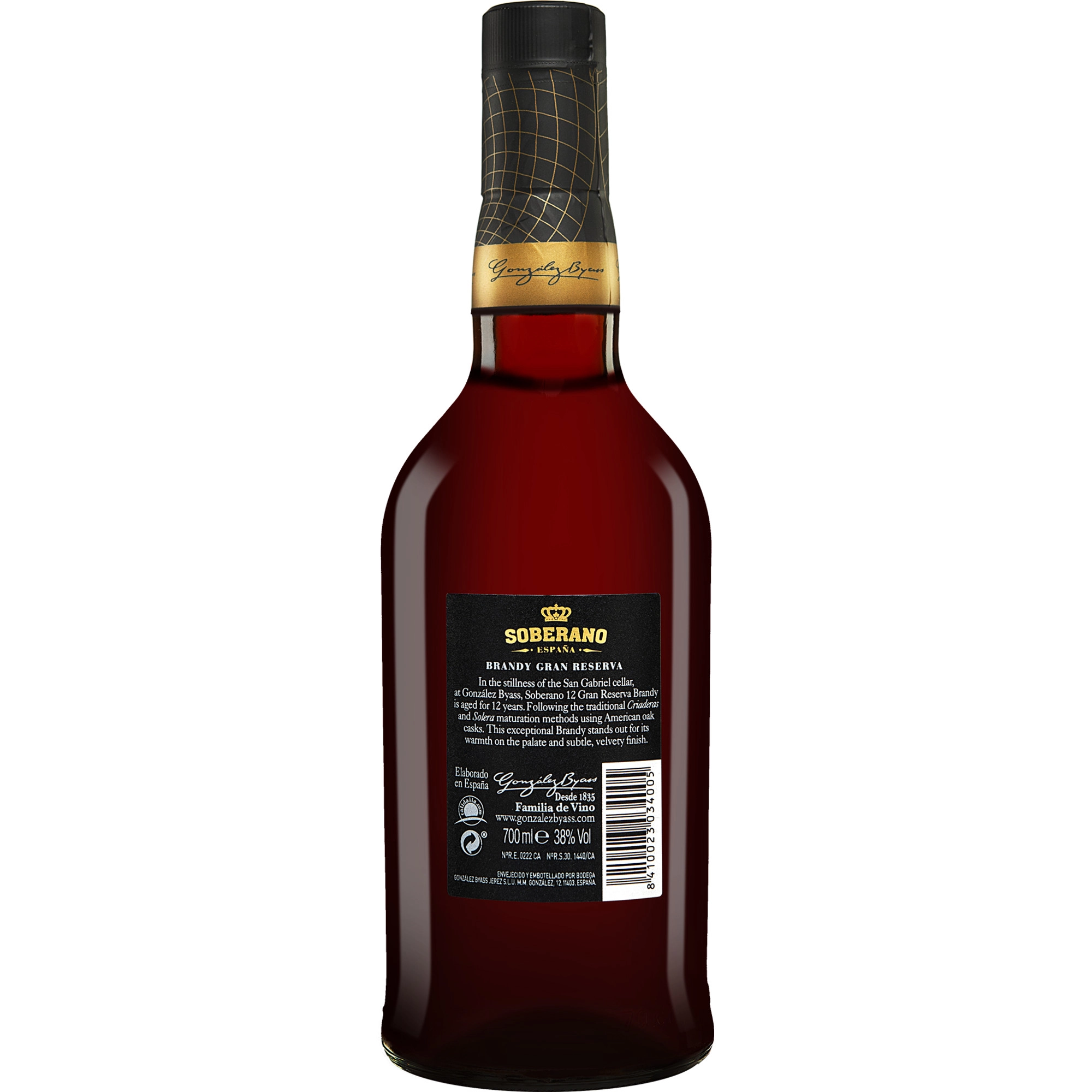 Brandy González Byass »Soberano« 12 Jahre - 0,7 L. Gran Reserva  0.7L 38% Vol. Brandy aus Spanien