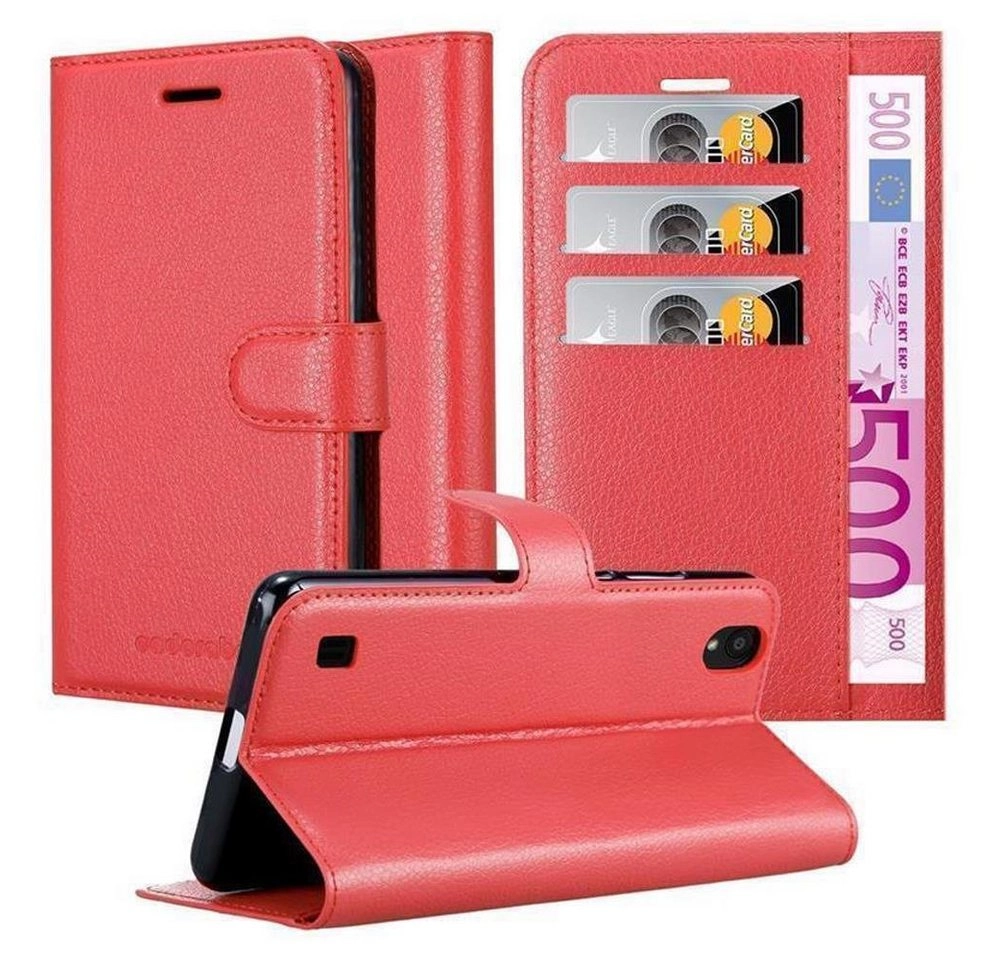 Cadorabo Hülle für ZTE Blade A5 2019 in KARMIN ROT Handyhülle mit Magnetverschluss, Standfunktion und Kartenfach Case Cover Schutzhülle Etui Tasche Book Klapp Style