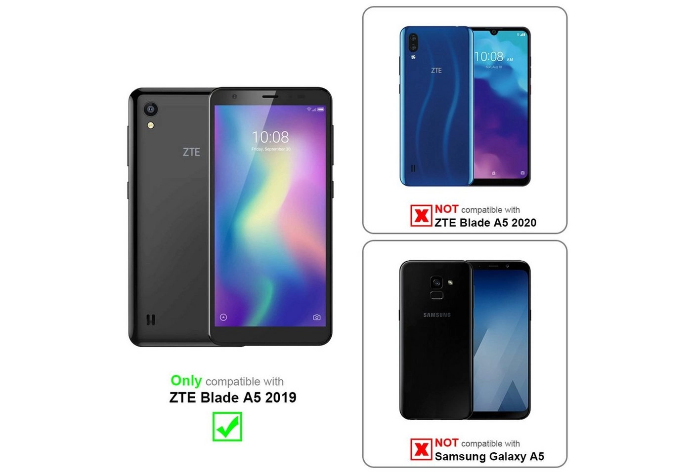 Cadorabo Hülle für ZTE Blade A5 2019 in KARMIN ROT Handyhülle mit Magnetverschluss, Standfunktion und Kartenfach Case Cover Schutzhülle Etui Tasche Book Klapp Style
