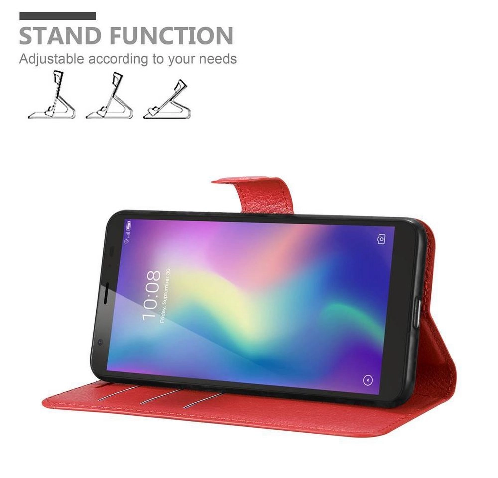 Cadorabo Hülle für ZTE Blade A5 2019 in KARMIN ROT Handyhülle mit Magnetverschluss, Standfunktion und Kartenfach Case Cover Schutzhülle Etui Tasche Book Klapp Style